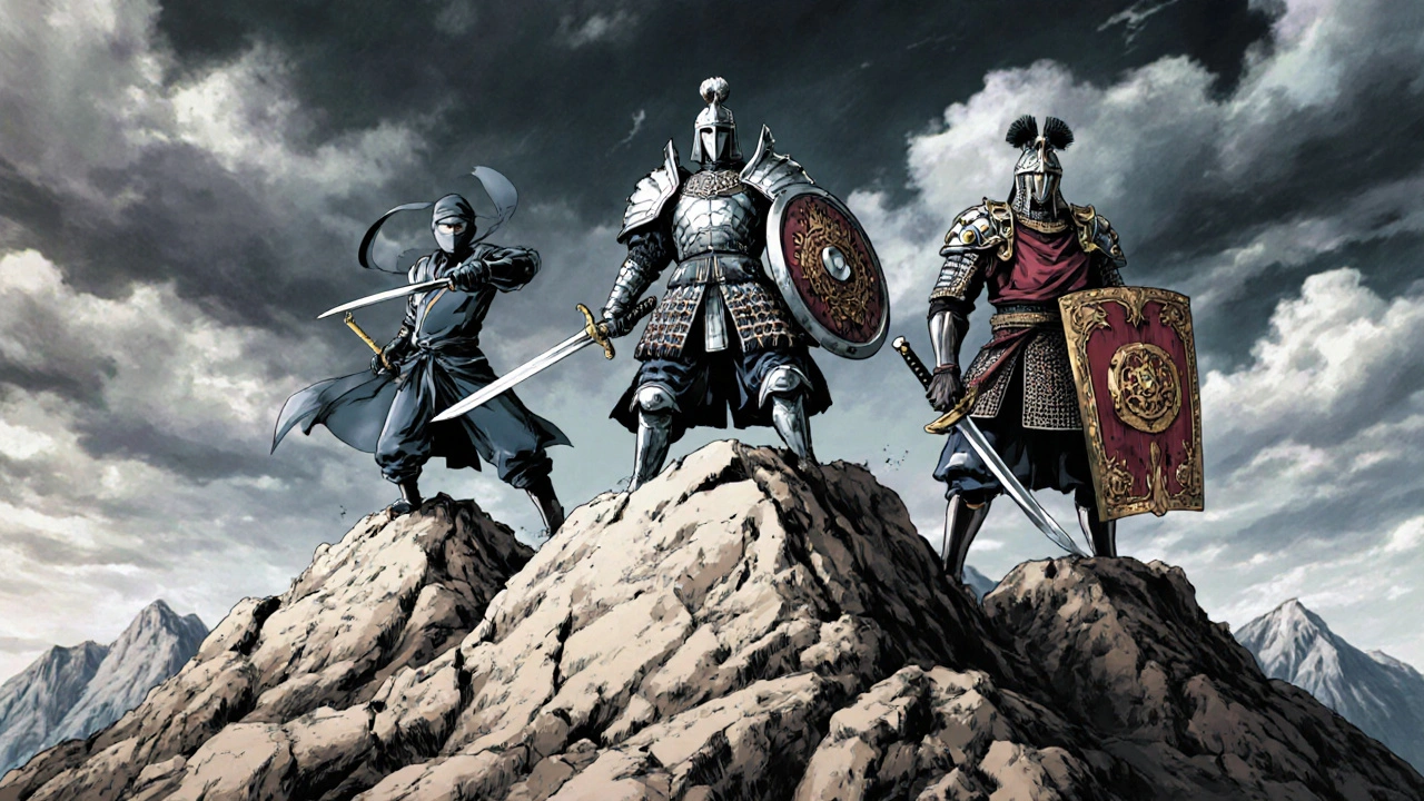 Antibiotic warriors battling on a mountain of resistance, each representing different treatment approaches.