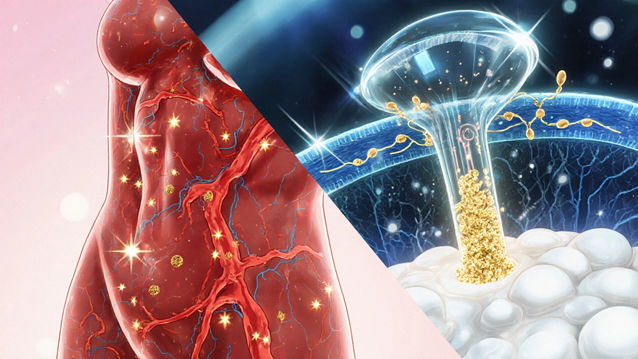 Illustration of ethinylestradiol moving from blood into breast milk through alveolar cells.