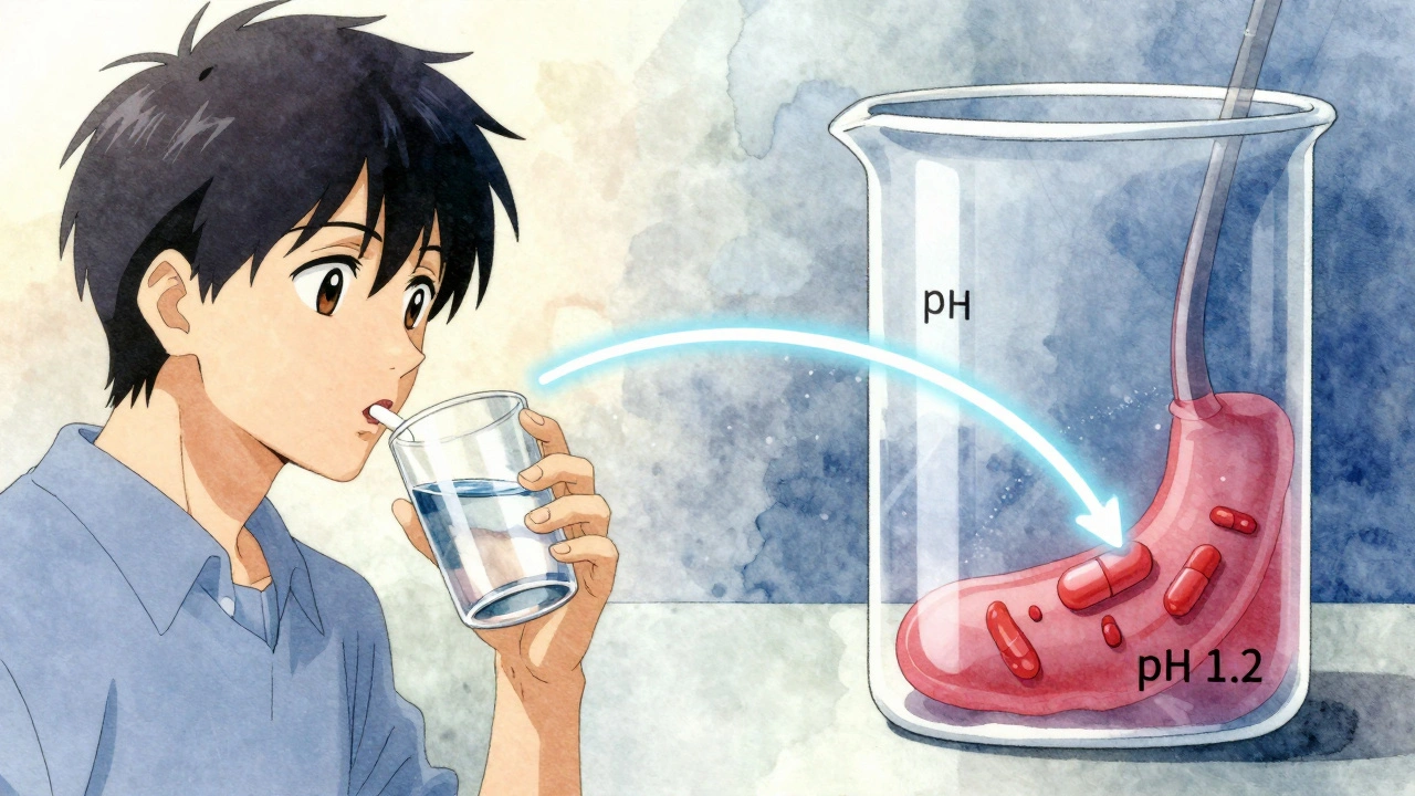 A patient takes a pill while a lab beaker shows the same pill dissolving, connected by a glowing similarity curve.