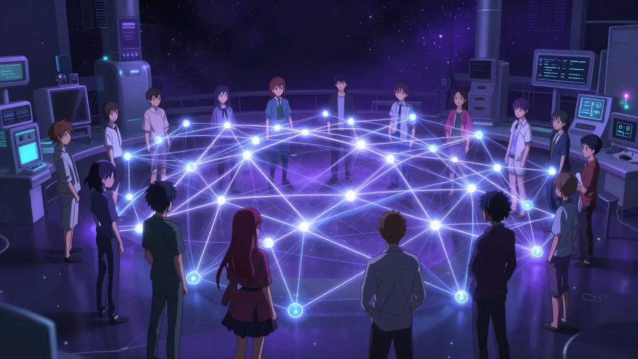 Diverse individuals connected by glowing data streams in APOL1 research study